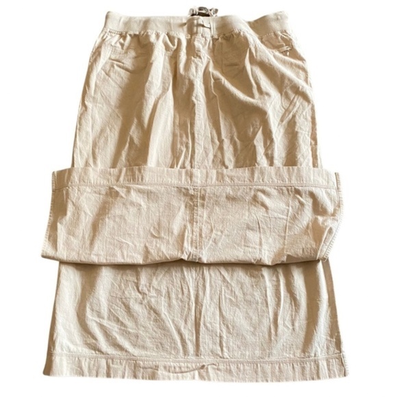 Cotton Ginny 100% Maxi Drawstring Khaki Cargo Skirt Side Slits Pockets Light M - Picture 2 of 5